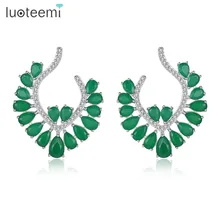 LUOTEEMI, новинка, классические серьги-гвоздики для женщин, для свадебной вечеринки, модные ювелирные изделия, уникальный зеленый CZ, два цвета, Pendientes, рождественский подарок