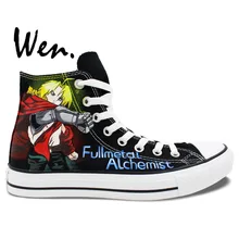 Вэнь ручная роспись парусиновая обувь дизайн на заказ Аниме Стальной алхимик Мужские Женские высокие парусиновые кроссовки для подарков