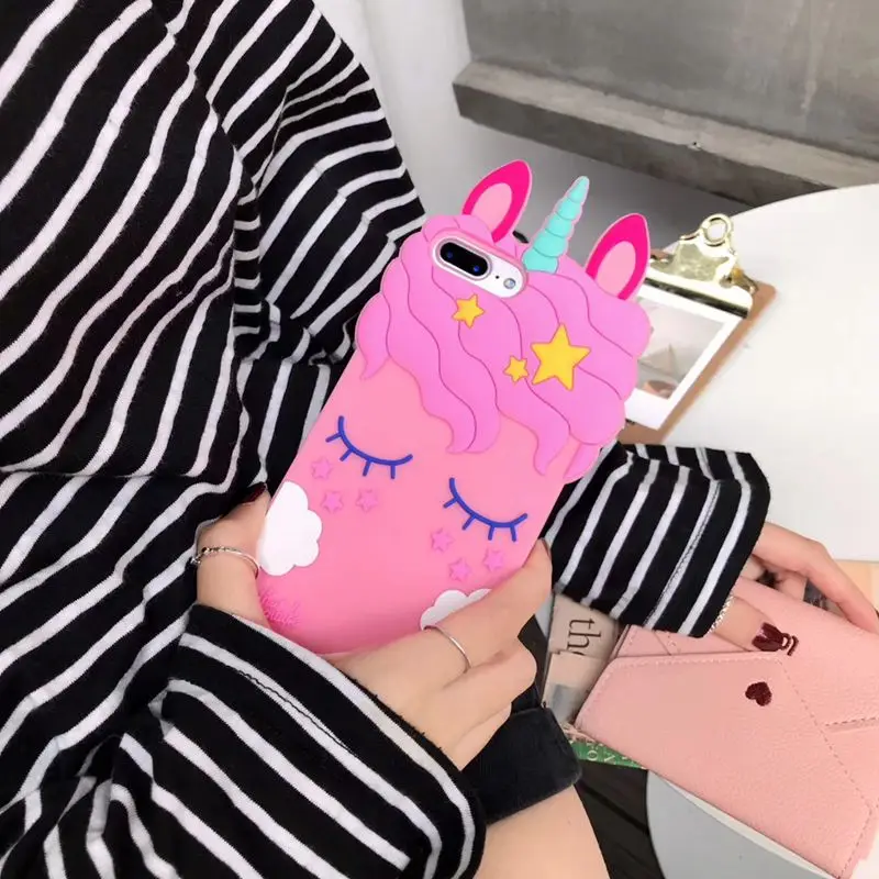 

Silicone Case For iPhone 6 6S 7 8 Plus x Xr Xs Max Cases 3D Cartoon Pink Unicorn