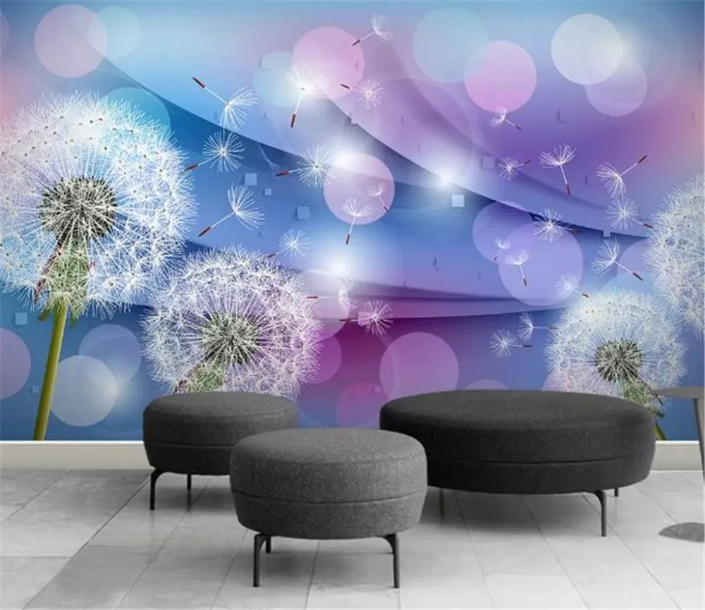 

Custom Any Size 3D Mural Wallpaper Warm Romantic Dandelion 3D Living Room Sofa TV Background Wall Decoration Mural Wallpape
