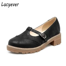 Lucyever 2017 Printemps Femmes En Cuir Souple Chaussures Richelieu Rétro Bout Rond Chaussures D’école Femme Preppy Style Boucle Plate-Forme Casual Chaussures