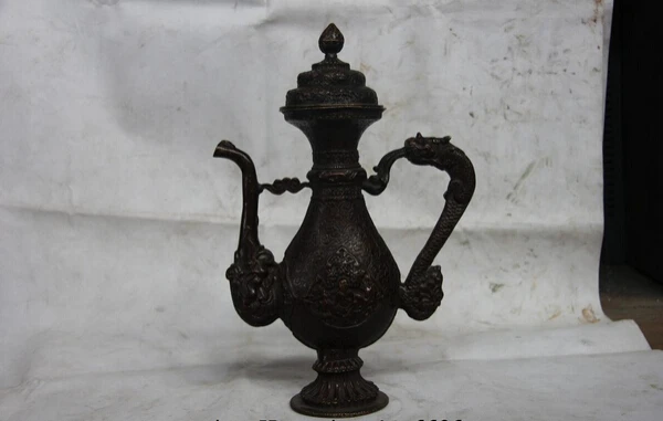 

S1559 China Palace Royal Copper Bronze Dragon Elephant Monkey Wine Pot Bottle Teapot D0318