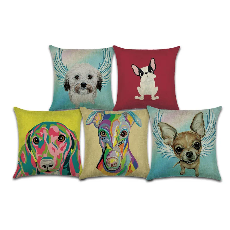 

Decorative Cover Sofa Living Room Cushion Cover French Bulldog Square Cushion Cotton Linen Throw Pillowcase Home Decor 45x45cm