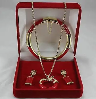 

Jewelry Red Circle dragon Pendant Necklace Earring Bracelet set 5.23