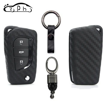 

Carbon Silicone Car Key Case Cover For Toyota Auris Corolla Avensis Verso Yaris Aygo Scion TC IM 2015 2016 Camry Highlander