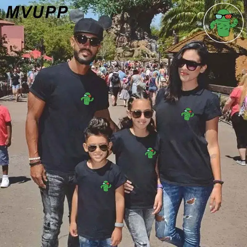 

Family matching clothes dad mom daughter son cotton print t shirt cactus children set mommy and me kids outfits summer clothing