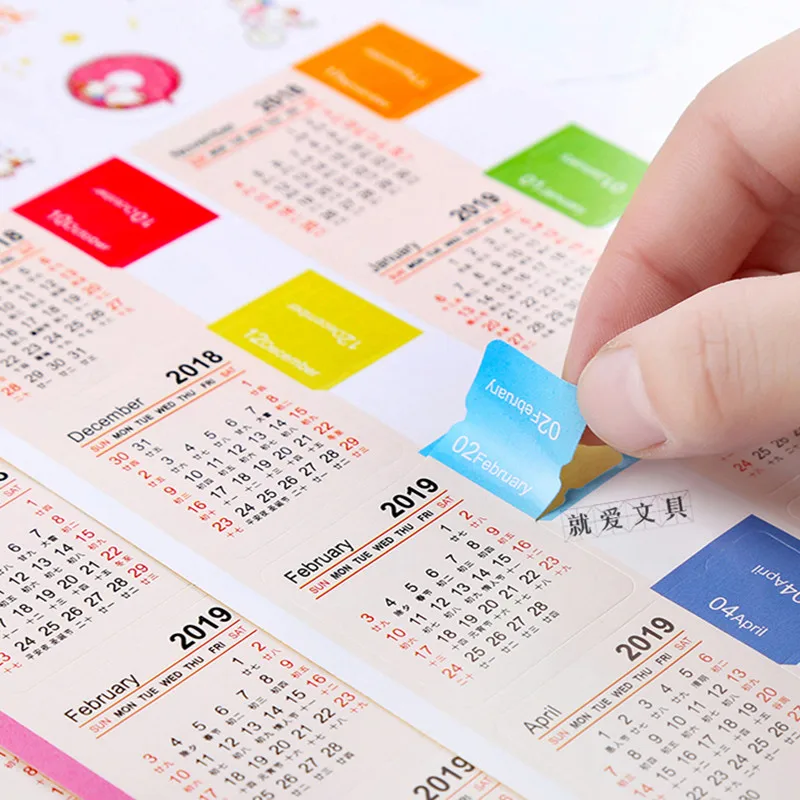 

4 Pcs(30 Tabs) 2018-2019 Calendars Stickers For Bullet Journal,agendas And Organizers Planners Monthly Adhesive Index Tabs