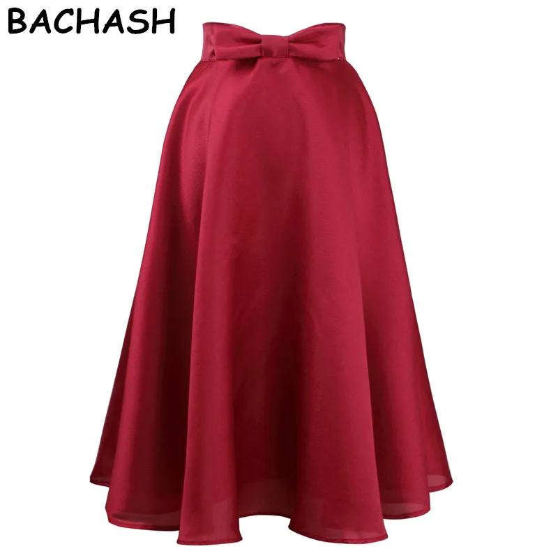 Bachash 2020 Women's Skirts Vintage High Waist Solid Bow Midi Skirt New Arrival Spring Summer Europe Green Girls Faldas | Женская