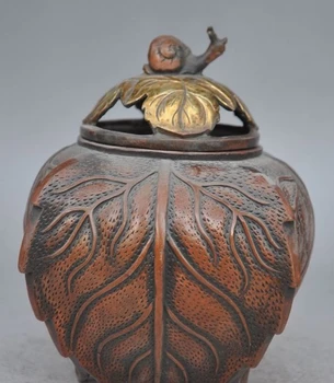 

6" chinese buddhism bronze Gilt Snails Tree leaf statue incense burner Censer