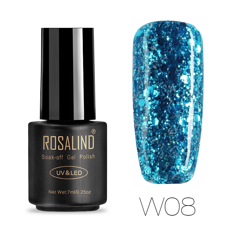 ROSALIND, черная бутылка, 7 мл, бриллиантовый блеск, серия, Гель-лак для ногтей, дизайн ногтей, Гель-лак для ногтей, УФ и светодиодный, отмачиваемый блестящий гель - Цвет: W08