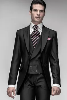 

Morning Style Groom Tuxedo Black Groomsmen Peak Lapel Wedding/Dinner Suits Best Man Bridegroom (Jacket+Pants+Tie+Vest)B307