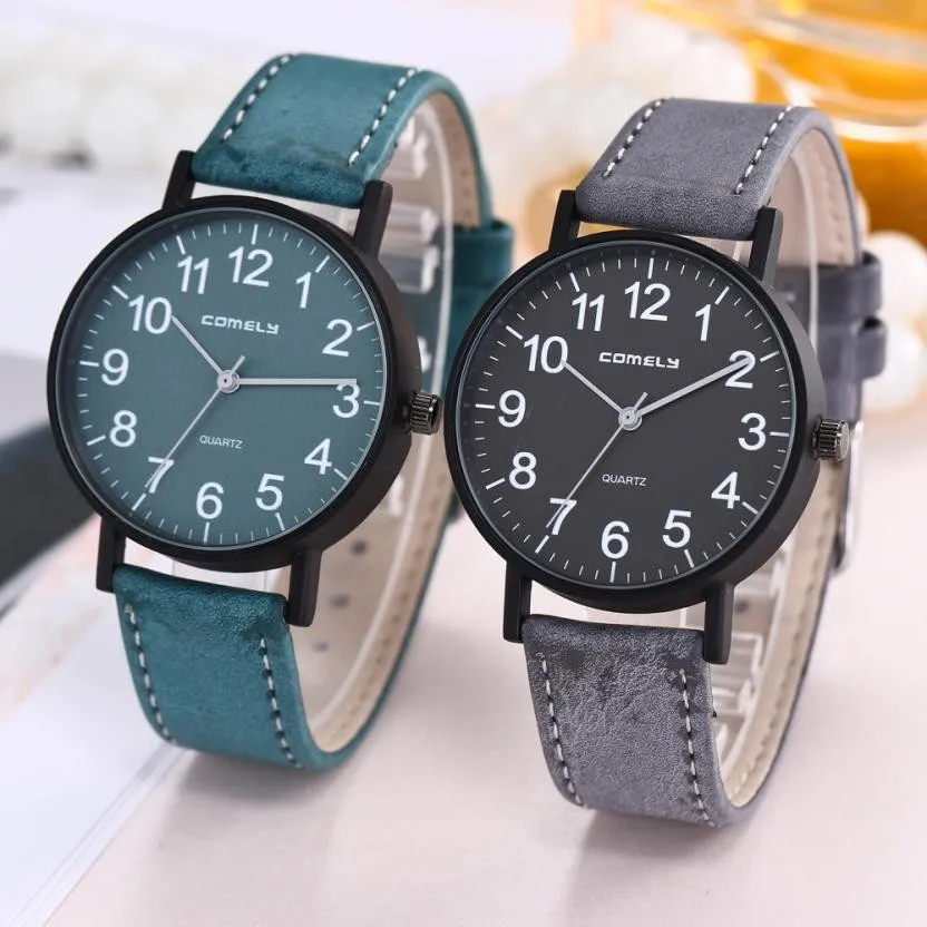 

Classic Women Men Simple Fashion Leather Band Analog Quartz Round Wrist Watch saat relogio reloj montre clock xfcs saat Uhren