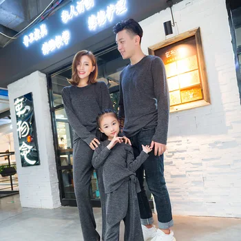 

Family Matching Mom Girls knitting Cotton Long Sleeve T-Shirt+Loose Trousers Sets 2PCS Sport Suits Dad TShirt Sportwear Clothes