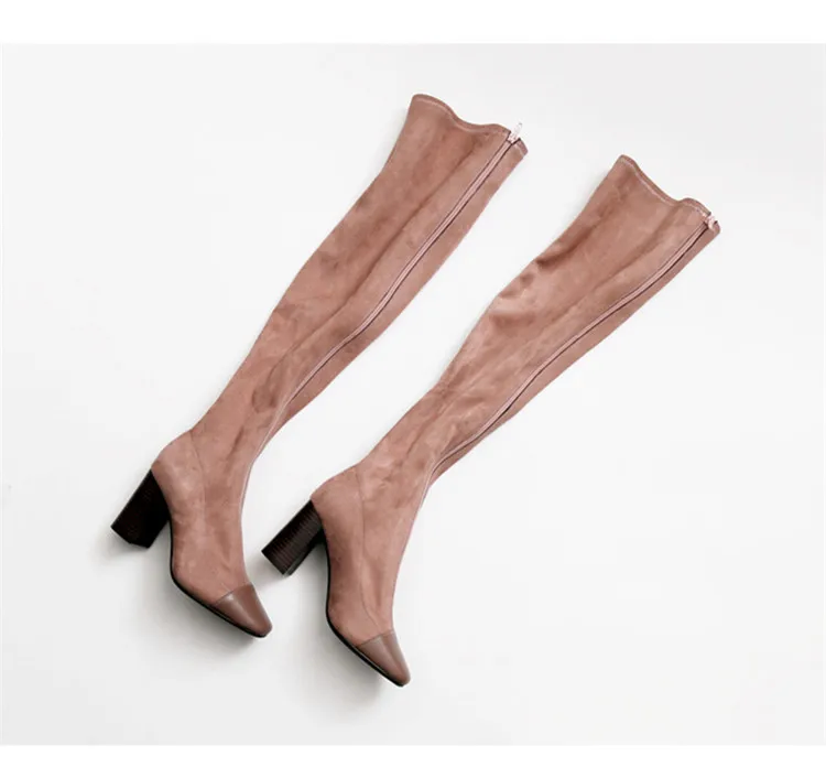 

Chmaori 2018 New Arrivals Woman Square Toe Zipper Over-the-knee Boots Chunky Heels Dress Party Shoes For Ladies Silm Long Boots