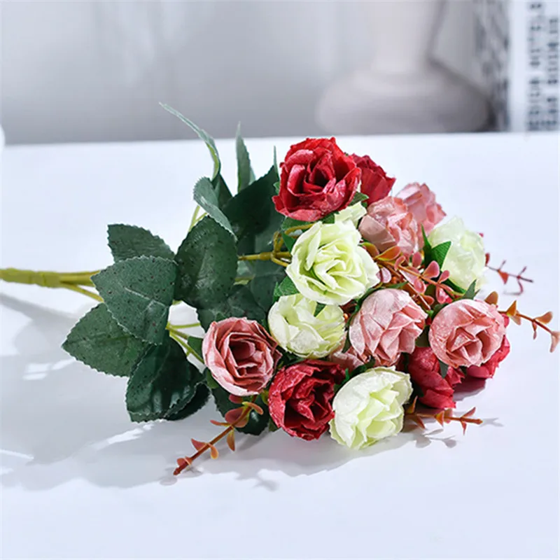 21 Heads Silk Rose European Style Artificial Flower High Quality Bouquet Fake Flowers Wedding Home Party Decoration