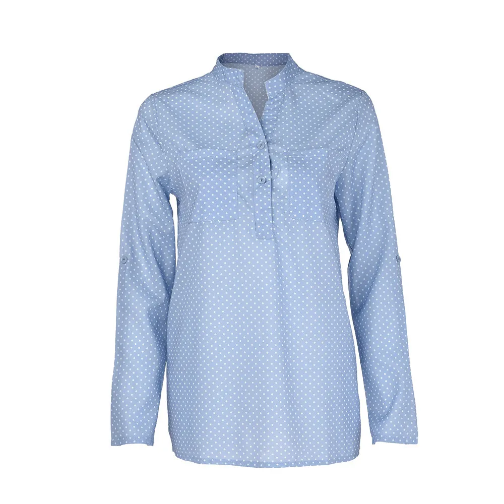 

YOUYEDIAN camisa feminina manga longa 2018 Women V-Neck Wave Point Print Long Sleeves Tops Loose Blouse Plus Size Women Clothing