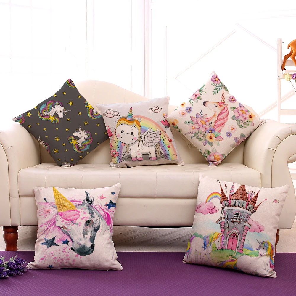 Чехол для подушки из хлопка и льна с рисунком единорога|cushion cover|cushion cover patternpattern
