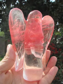 

345g Natural red smelt quartz crystal carving angel heal A2