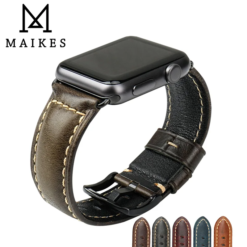 

MAIKES New Design Watchband For iWatch Green Oil Wax Cow Leather Watch Band Watch Accessories For Apple Watch Band 42mm 38mm