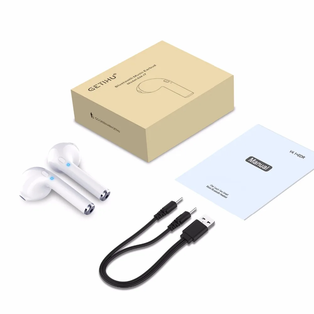 GETIHU Mini Bluetooth Earphone Headphone Phone Sport Headset Earpiece Stereo Wireless Earphones Headphones For iPhone 7 8 X     