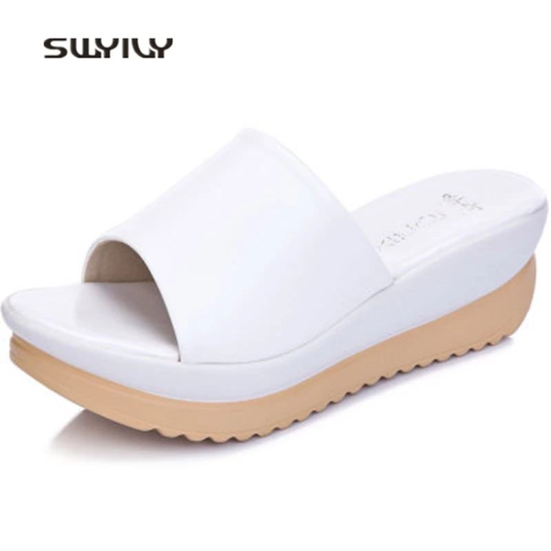 SWYIVY Women Swing Shoes Platform Lose Weight Female Toning Shoes 2018 Summer Genuine Leather Muffin Women Slimming Shoes Soft
