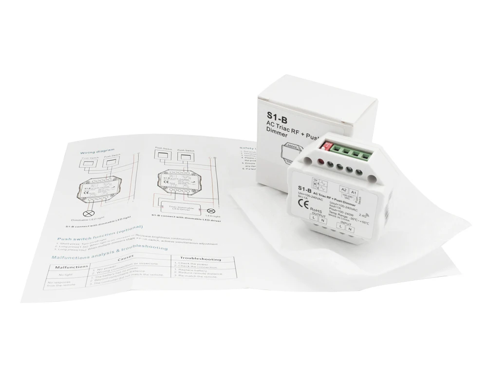 Светодиодный диммер 220 V 230 V 110 V AC Triac RF беспроводной 2,4G дистанционный кнопочный переключатель с регулировкой яркости контроллер для одного цвета светодиодный ламповый светильник