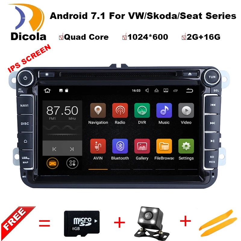 

Android 7.1.1! 1.6G Quad Core Car DVD Player For VW/Volkswagen/POLO/PASSAT/Golf/Bora/Skoda/Octavia/Seat Wifi GPS BT FM Map