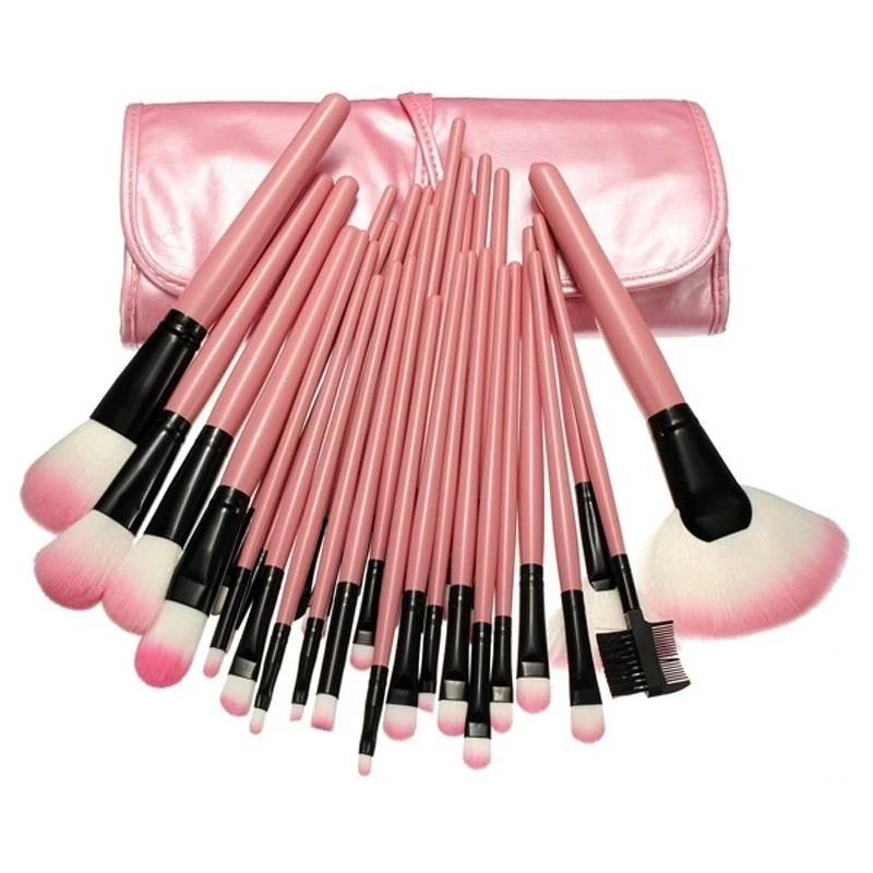 32 PCS Pink Eyeshadow Eyebrow Blush Makeup Brushes Cosmetic Set (Color: Pink)