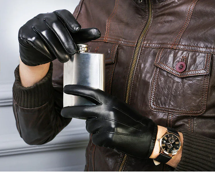 Мужские перчатки из натуральной кожи, мужские короткие стильные осенне-зимние теплые модные черные перчатки из овчины для вождения WF1912