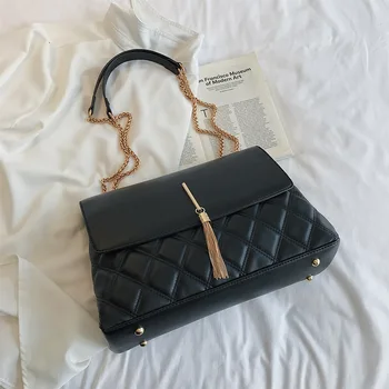 

Hong Kong style bag female 2019 new fashion Lingge single back oblique bag chain Liusuxiaofangbaochao