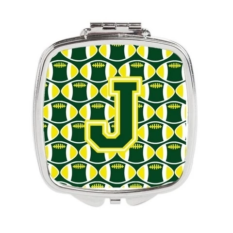 Carolines Treasures CJ1075-JSCM Letter J Football Green & Yellow Compact Mirror (1)