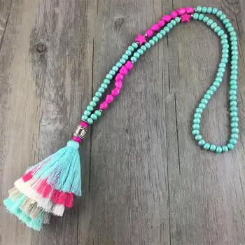 

Bohemian Handmade Necklaces Women Boho Necklace Statement multi Tassel Wooden Beads Summer Beach Jewelry Collier Femme Beaded