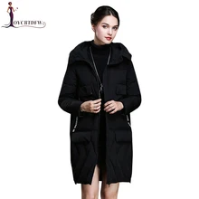 Верхняя одежда зима Для женщин пуховик новые куртки наивысшего качества Для женщин модная длинная парка куртка на гусином пуху с капюшоном теплые парки XY351