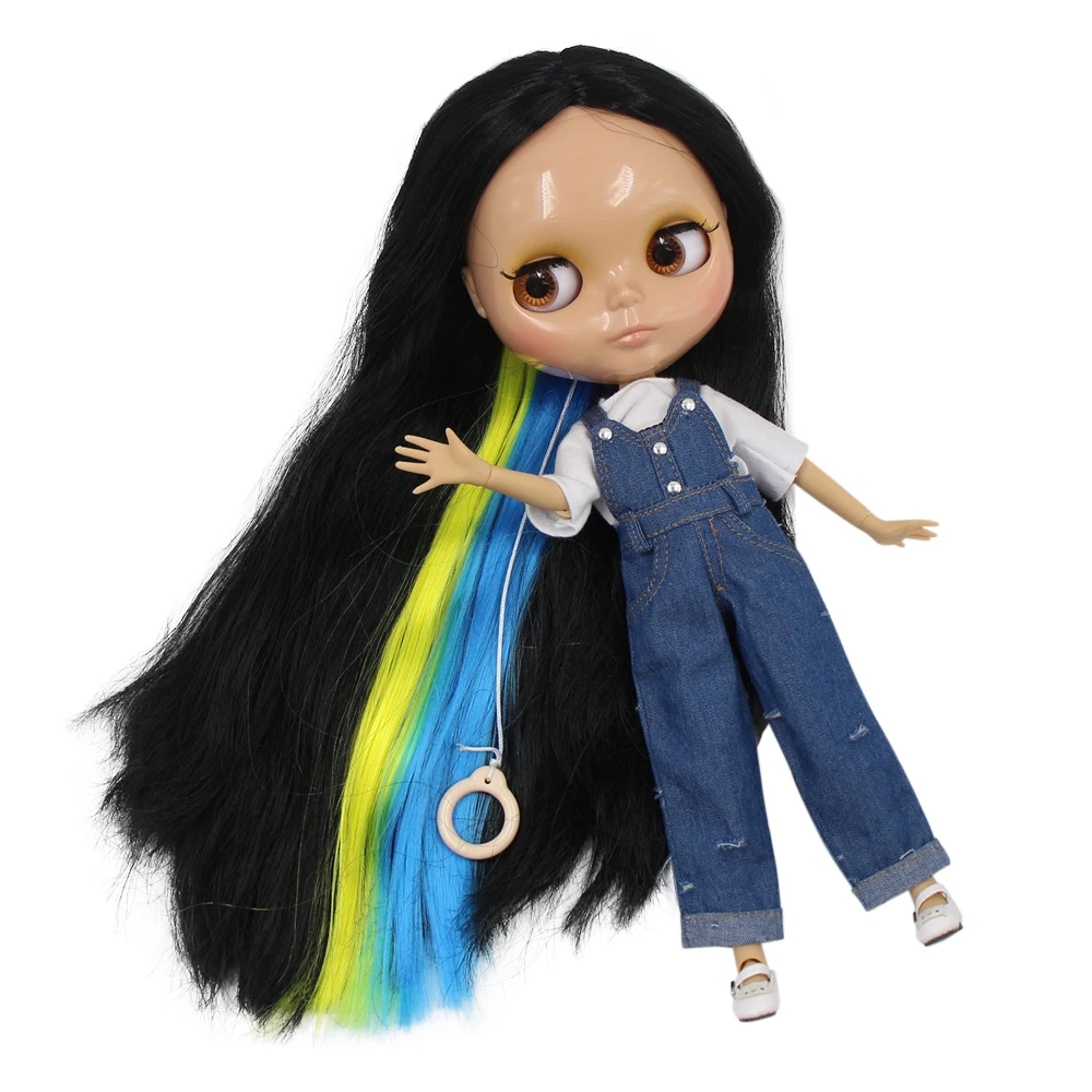 Кукла Blyth ICY DBS с блестящим лицом красивым черным смешанным цветом прямые волосы