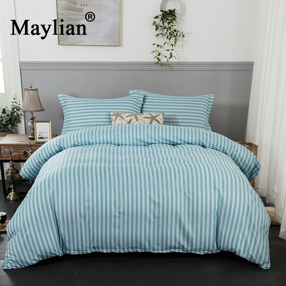 Classic Bedding Set Striped Duvet Cover White Bed Linen Set