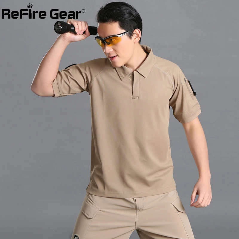 Refire gear Военная тактическая рубашка поло мужская летняя армейская камуфляжная рубашка поло Мужская дышащая быстросохнущая рубашка поло с карманом на руку