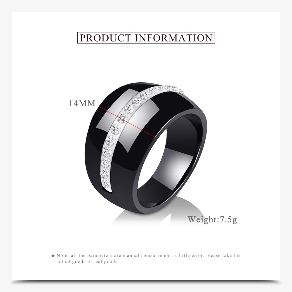 Роскошное романтическое прозрачное черно-белое керамическое кольцо ювелирное изделие для женщин аксессуары модное Ювелирное кольцо с блестящими кристаллами
