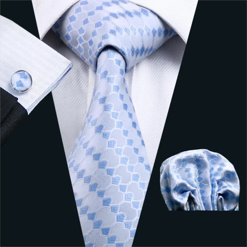 

Classic Ties For Men Blue&White Novelty Silk Jacquard Woven Tie Hanky Cufflinks Set For Business Wedding Free Shipping FA-990