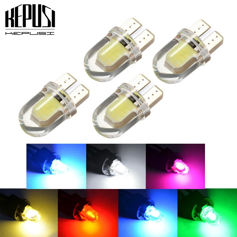 

4PCS Auto Led T10 194 W5W LED COB Silicone Car Turn Side License Plate Light Lamp Bulb 12V Yellow White Red Blue Green Purple