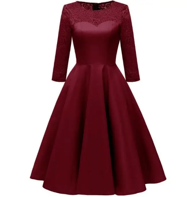 Dawer Me/элегантные кружевные вечерние платья с расклешенными цветами бордового цвета, винтажные скромные осенние платья темно-синего и розового цвета - Цвет: Бургундия