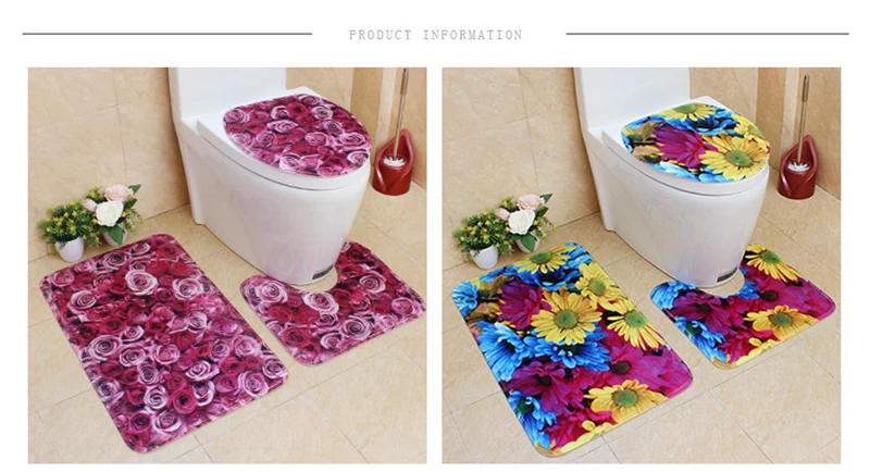 Zeegle 3 шт. ковер для ванной комнаты 3D Цветочный узор Впитывающий Коврик для ванны коврики для ванной комнаты нескользящий коврик для туалета Набор ковриков для ванной комнаты
