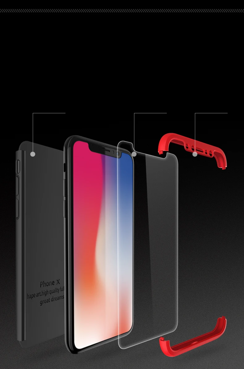 Case for iPhone X 10 XS XR XSMax Case 360 Degree Full Protection Hard PC 3 in 1 Matte Cover for iPhone5 6S 7 8 Plus Fundas Coque (2)