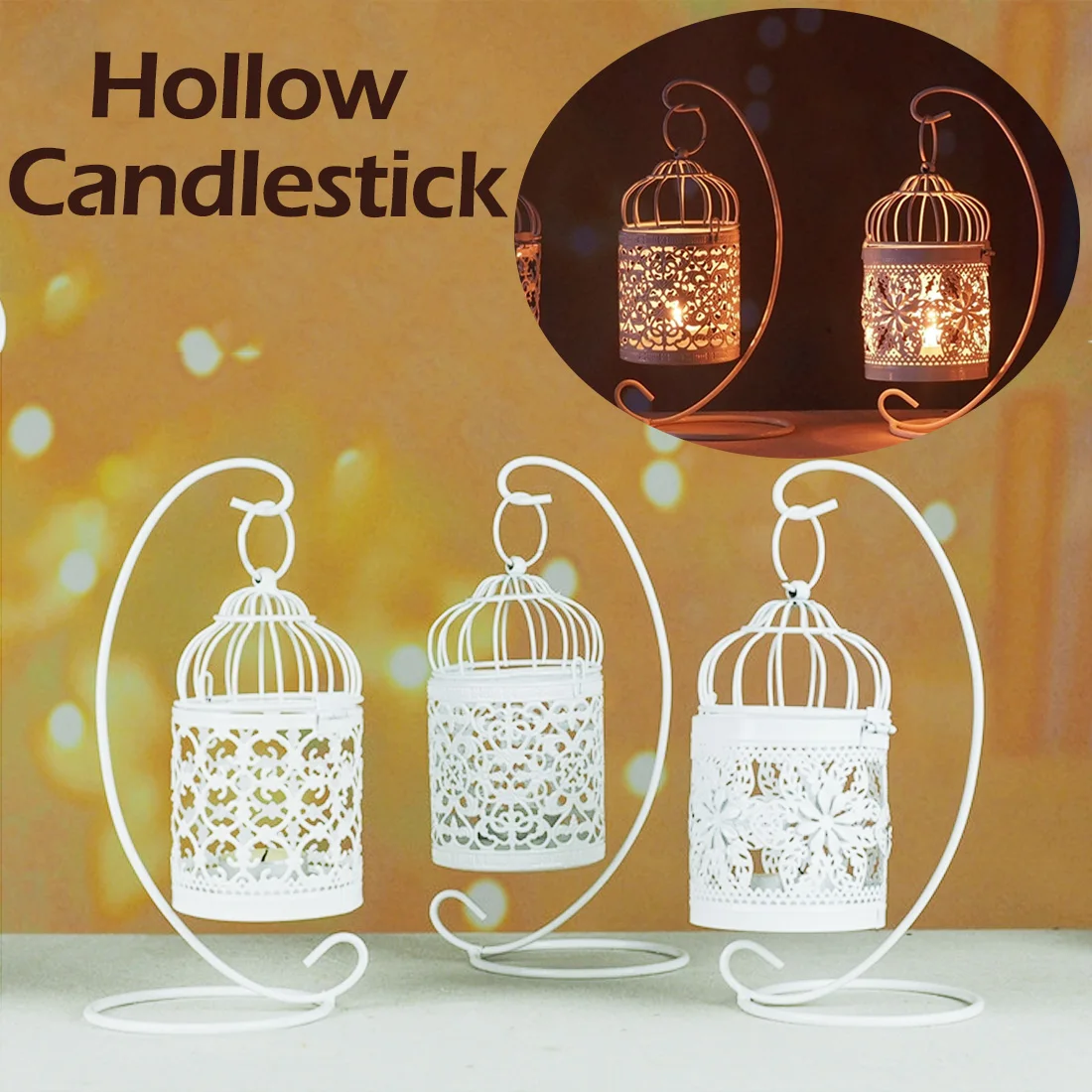 

High Quality Candle Holder Hollow Candlesticks Decorative Tealight Candlestick Hanging Lantern Bird Cage Vintage Candlesticks