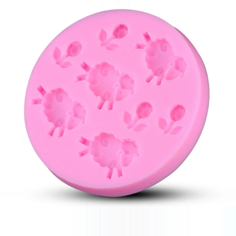 

1PC Round Shape Lamb and Flower Chocolate Mold 3D Silicone Sheep Cake Mould Kitchen DIY Sugarcraft Decorating Tools