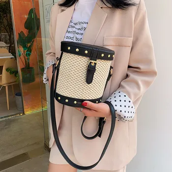 

Small Straw Fashion Single Shoulder Bag Summer New 2019 Hand-woven Bucket Ins Messenger Bag Designer Daily Small Fresh