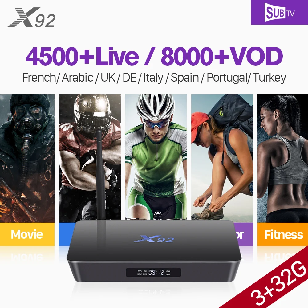 

IPTV France X92 Android 7.1 3G 32G S912 Smart TV Box BT4.0 With 1 Year SUBTV IPTV Code Arabic French UK Portugal Italy 4K IP TV