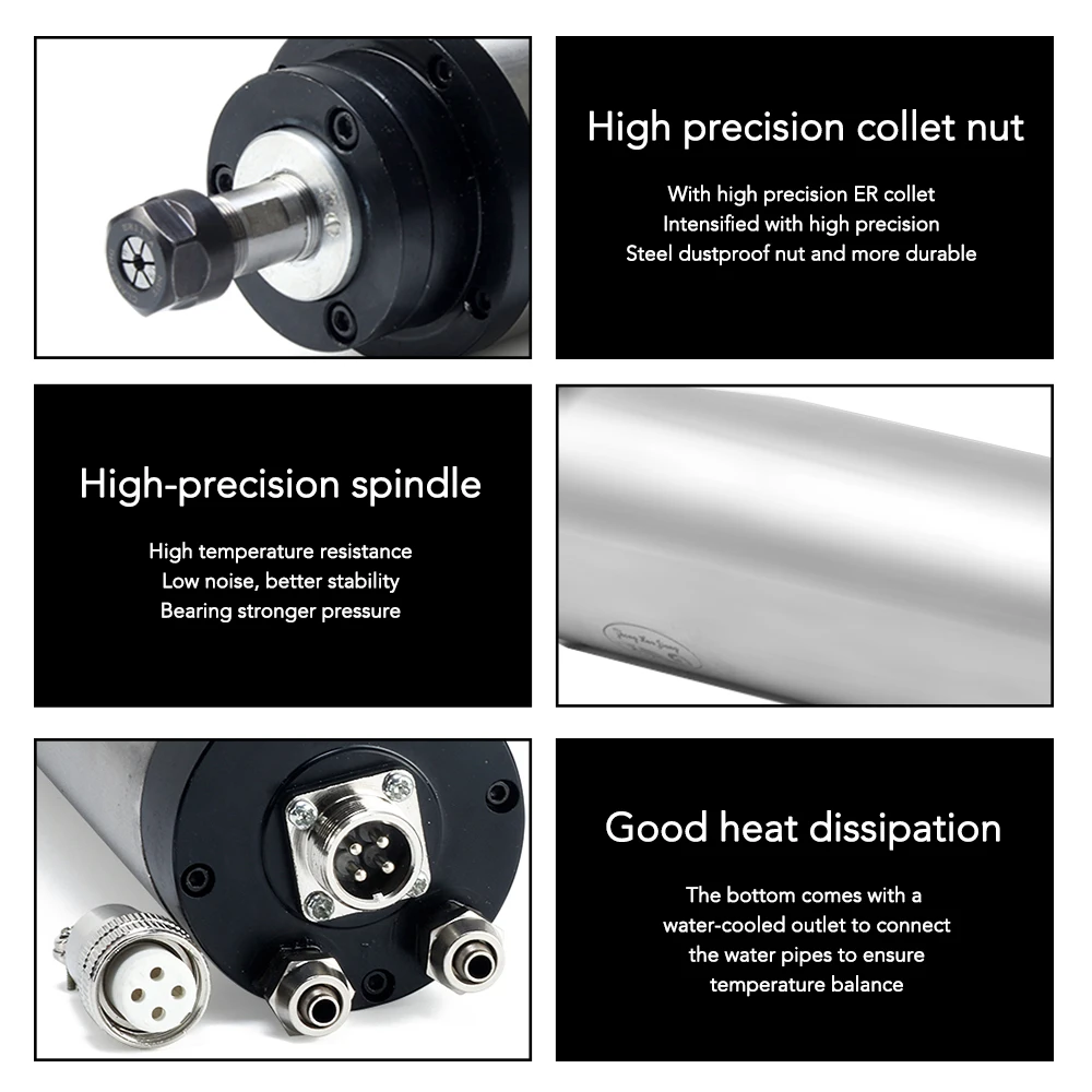 1,5 кВт мотор шпинделя с водяным охлаждением и 1,5 кВт VFD/интервер и 65 мм зажим и насос/труба и 13 шт. ER11(1-7 мм) для фрезерного станка с ЧПУ