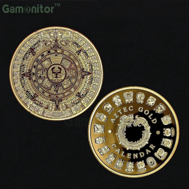 100 pcs/lot The Mayan Aztec Long Count Calendar Souvenir Token Gold