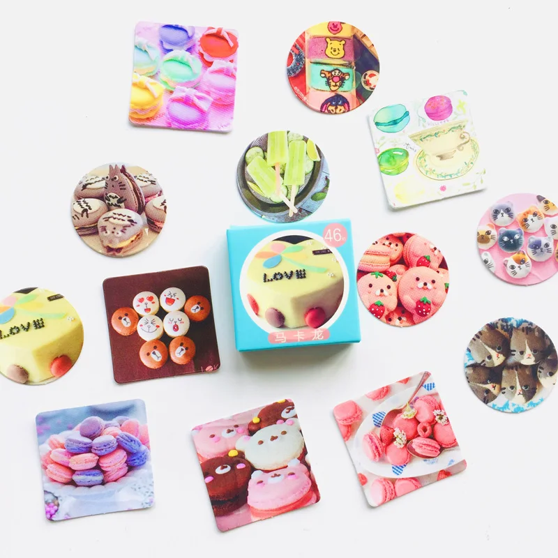 

46 pcs/ Box Sweet Macaron Cakes Label Stickers Decorative Stationery Stickers Scrapbooking DIY Stickers