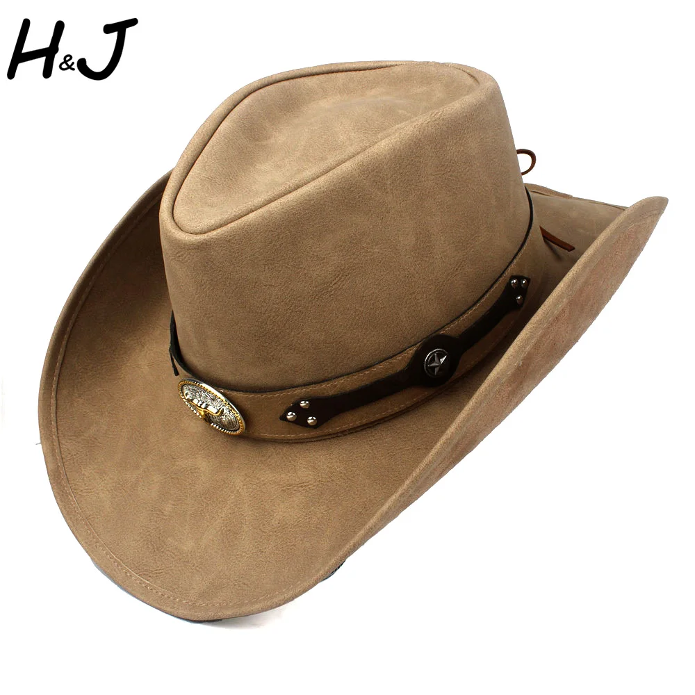

9 Stlye 100% Leather Men Western Cowboy Hat For Gentleman Dad Fedora Cowboy Sombrero Hombre Jazz Caps Size 58-59CM Drop Shipping